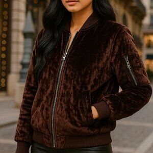 NWT Cloud Chaser Crushed Velvet Bomber Puffer Padded Jacket With Pockets